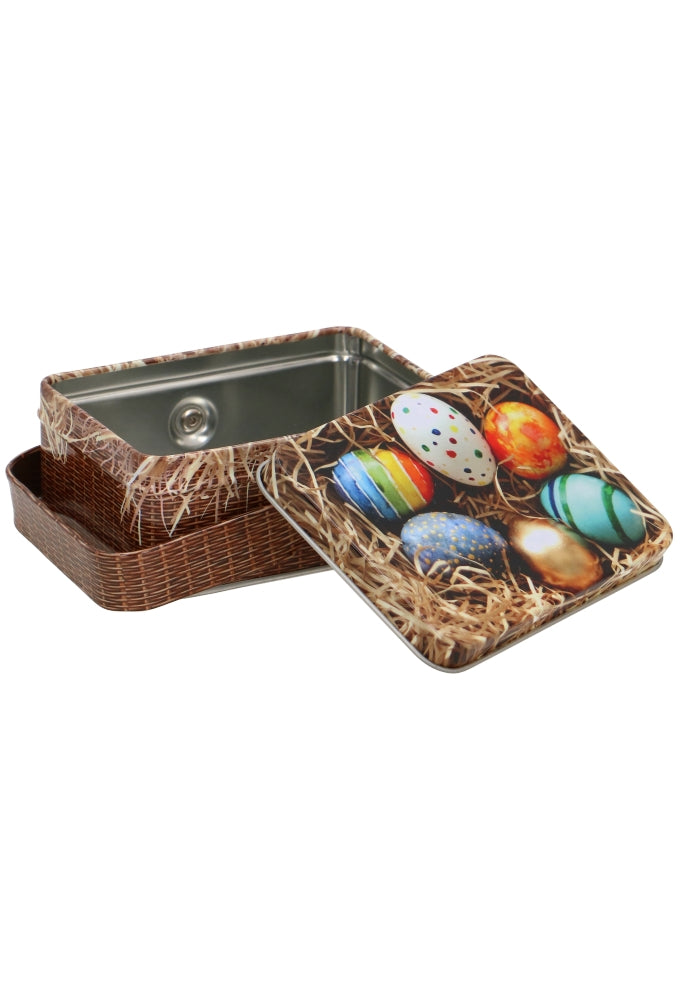 Blikken Paasmandje gevuld met Paaseitjes