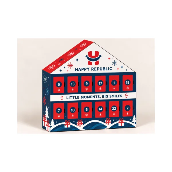 Advent Kalender in de vorm van een huis gevuld met chocolade